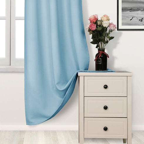 DWCN Blackout Curtains Room Darkening Energy Saving Thermal Insulated Grommet Window Curtain for Bedroom Thick Drapes Panel 42 x 45 Inches Long, 2 Panels Light Blue
