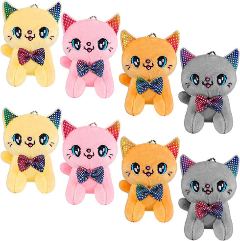 8 Pieces Mini Cats Plush Toy 4 Inch Stuffed Cats Tiny Soft Plush Cats Doll Plush Hanging Pendant Ornament for DIY Keychain Birthday Xmas Decorations Party Favor