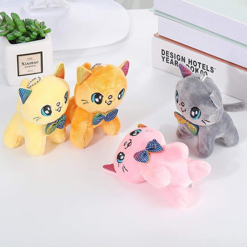8 Pieces Mini Cats Plush Toy 4 Inch Stuffed Cats Tiny Soft Plush Cats Doll Plush Hanging Pendant Ornament for DIY Keychain Birthday Xmas Decorations Party Favor