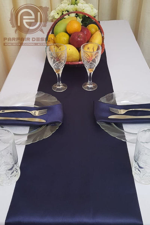 PARFAIR DESSIN Pack of 10 Satin Table Runners 12 x 108 inch for Wedding Banquet Reception Party Decoration, Bright Silk and Smooth Fabric Party Table Runner - Navy Blue