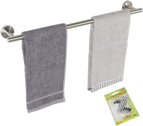 TocTen Bath Towel Bar - Thicken SUS304 Stainless Steel Towel Rack for Bathroom with 4 S Hooks, Bathroom Accessories Towel Rod Heavy Duty Wall Mounted Towel Holder (24IN, Brushed Nickel)