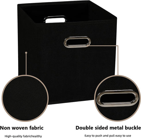 SEVENDOME Fabric Cloth Storage Bins,Fabric Cube Organizer with Dual Handles Foldable Cube Storage Baskets for Home Bedroom Storage,Set of 3, Black