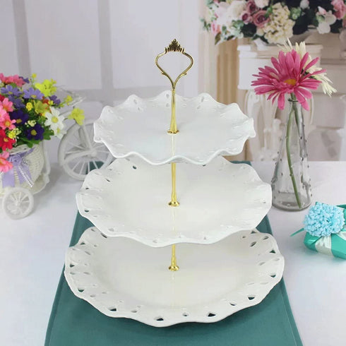 5 Sets 3 Tier Ceramic Cake Plate Stand Handle fittings/ Cupcake Stand Tower/ Dessert Stand/ Party Pastry Serving Platter/ Food Display Stand (gold crown)
