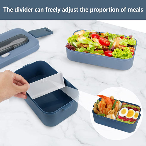 HSYTEK Bento Lunch Box Set Portable , 2 Layer Japanese Lunch Box, Meal Prep Lunch Container with Utensil & A Tote Drawstring Insulated Lunch Bag(Blue)