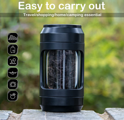 Light-Up LED Transparent Airtight Storage Jars with Herb Grinder Magnifying Viewing Jar Portable Lightweight for Easy Storage and Carrying (BLACK)