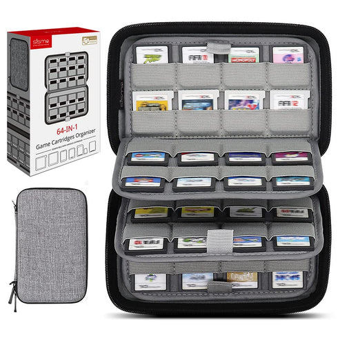 sisma 64 Game Case Compatible with Nintendo 3DS DS Switch Game Cartridges,Game Card Holders Organizer Travel Storage Safekeeping Grey Carry Case