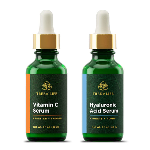 Tree of Life Vitamin C Brightening Serum and Hyaluronic Acid Hydrating Serum, Smooth Sailing Facial Serum Duo, Renewing and Smoothing for Face, Clean Dermatologist-Tested Skin care, 2 Count x 1 Fl Oz