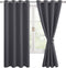 Hiasan Blackout Curtains for Bedroom, 52 x 63 Inches Length - Thermal Insulated & Light Blocking Window Curtains for Living Room, 2 Drape Panels Sewn with Tiebacks, Dark Grey