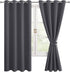Hiasan Blackout Curtains for Bedroom, 52 x 63 Inches Length - Thermal Insulated & Light Blocking Window Curtains for Living Room, 2 Drape Panels Sewn with Tiebacks, Dark Grey