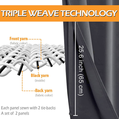 Hiasan Blackout Curtains for Bedroom, 52 x 63 Inches Length - Thermal Insulated & Light Blocking Window Curtains for Living Room, 2 Drape Panels Sewn with Tiebacks, Dark Grey