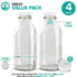 Liter Glass Milk Bottles (4 Pack) 8 White Caps - 33.8 Oz Milk Jars with Lids - Food Grade Glass Bottles - Dishwasher Safe - Bottles for Oat Milk, Buttermilk, Honey, Syrup, Jam, Sauce - Stock Your Home