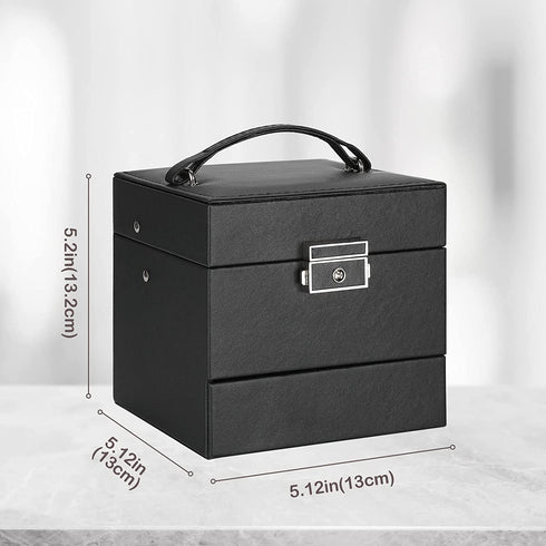 ProCase Jewelry Box for Girl Women Traveling, Ideal Gift Small 3 Layers Jewelry Organizer Display Storage Holder Case with Mirror Lock for Earrings Rings Necklaces Bracelets -Black