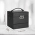 ProCase Jewelry Box for Girl Women Traveling, Ideal Gift Small 3 Layers Jewelry Organizer Display Storage Holder Case with Mirror Lock for Earrings Rings Necklaces Bracelets -Black
