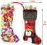 Aitbay Christmas Stockings, 4 Pack 18" Big Xmas Stockings, Burlap Plaid Style with Penguin Santa Snowman Reindeer and Plush Faux Fur Cuff Family Pack Stockings for Xmas Holiday Party Decor