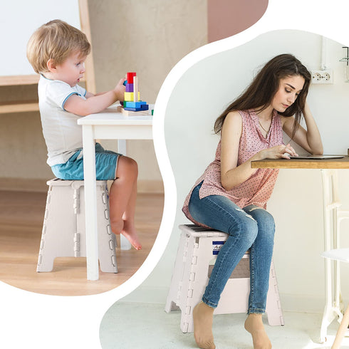 ACKO Folding Step Stool Step Stool ,13" Height Plastic Folding Stool,Upgraed Foldable Step Stool for Kids and Adults,Plastic Step Stool for Kitchen,White