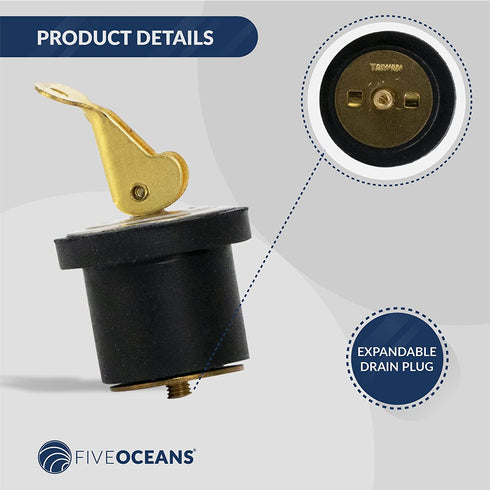 Five Oceans Marine Rubber Drain Plug, 3/4" & 7/8"