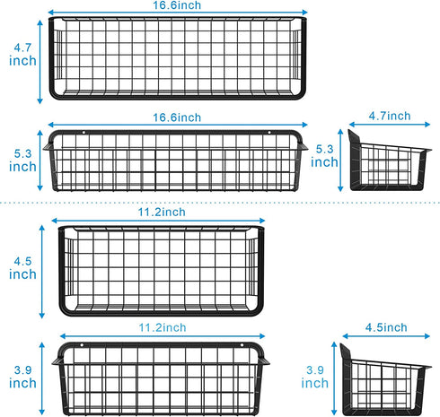 Wall Baskets, Packism 4 Pack Cabinet & Wall Mounted Wire Baskets, Multifunctional Hanging Wire Basket for Kitchen, Home, Office, Bathroom, Garage Storage, Wire Storage Baskets with Mount Hooks, Black