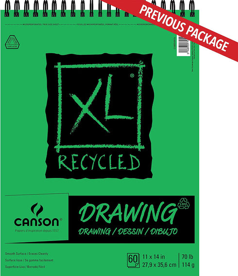 Canson XL Series Recycled Drawing Paper Pad, Top Wire Bound, 70 Pound, 11 x 14 Inch, 60 Sheets