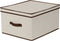 Household Essentials 515 Storage Box with Lid and Handle- Natural Beige Canvas with Brown Trim- Jumbo