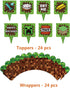 Pixel Style Gamer Party Supplies, Miner Theme Birthday Party Favors and Decors Set Includes 1 Banner, 20 Balloons, 24 Cupcake Toppers, 24 Wrappers, 18 Bracelets