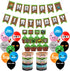 Pixel Style Gamer Party Supplies, Miner Theme Birthday Party Favors and Decors Set Includes 1 Banner, 20 Balloons, 24 Cupcake Toppers, 24 Wrappers, 18 Bracelets