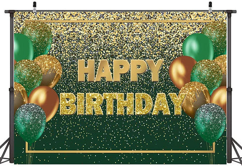 Ticuenicoa 7—5ft Glitter Green Gold Birthday Backdrop Gold Green Bokeh Balloons Women Men Happy Birthday Banner Decorations 30th 40th 50th 60th Birthday Party Photography Background Photo Props