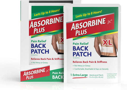 Absorbine Jr. Pain Relief Patches, Extra Large Back Pain Patch with Menthol for Lower Back Muscle Aches and Cramps, 18 Count, White