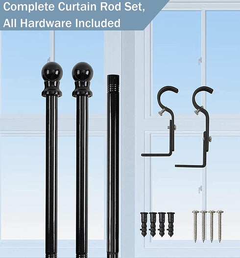 1 inch Black Curtain Rods Set - Stainless Steel Decorative Curtain Rods For Windows,30-56" Heavy Duty Adjustable Curtain Rods for Drapes and Curtains (2 Brackets)