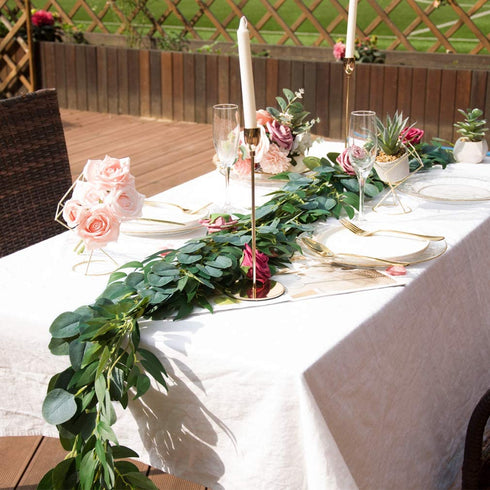 Der Rose 2 Packs 6.2 Feet Artificial Silver Dollar Eucalyptus Leaves Garland with Willow Vines Twigs Leaves String for Doorways Greenery Garland Table Runner Garland Indoor Outdoor.