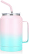 zenbo Mug Tumbler 32oz Stainless Steel Vacuum Insulated Mug with Handle,Lid and Straw,Keeps Drinks Cold up to 36 Hours Sweat-Proof Body, Dishwasher Safe-Iridescence