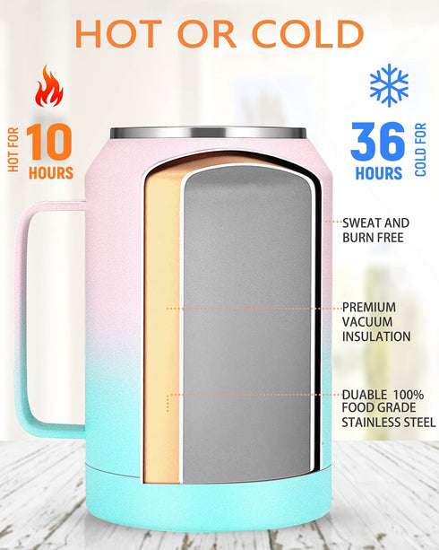 zenbo Mug Tumbler 32oz Stainless Steel Vacuum Insulated Mug with Handle,Lid and Straw,Keeps Drinks Cold up to 36 Hours Sweat-Proof Body, Dishwasher Safe-Iridescence