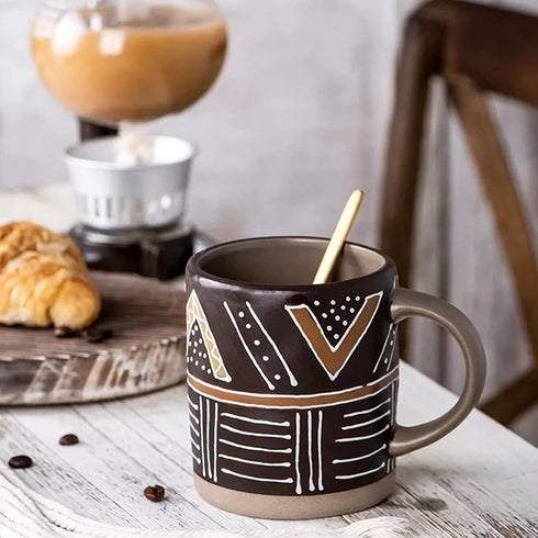 YouPeng Ancient Mayan Style Coffee Mug Set of 2, Ceramic Coffee Cups, 16oz Large Coffee Mugs, Novelty Coffee Mugs for Gift, Women, Parents, Office