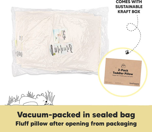 2-Pack Toddler Pillow - Soft Organic Cotton Toddler Pillows for Sleeping - 13X18 Small Pillow for Kids - Kids Pillows for Sleeping - Kids Pillow for Travel, School, Nap - Crib Pillow (Soft White)