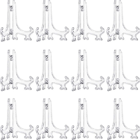 Boao 12 Pieces Plastic Easel Plate Stands Holders Picture Easel, Clear (7 Inches)
