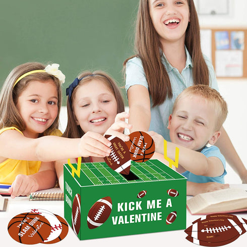 Valentines Boxes for Kids - Football Valentine Day Cards for Classroom Exchange Boys Girls School Class Party Favors(1 Mailbox, 24 Valentine Cards)