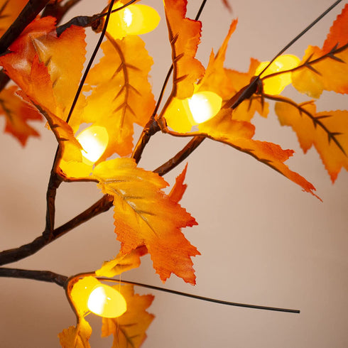 20-inch Fall Lighted Maple Tree, 24 Acorns LED Lights, Battery Operated Thanksgiving Table Decoration Tree, DIY Artificial Tree for Home Desktop Fireplace Autumn Harvest Tabletop Indoor Decor