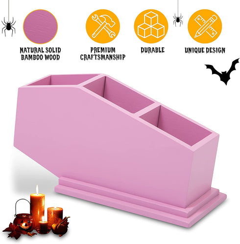 Pink Coffin Makeup Brush Holder, Coffin Pen Holder Organizer, Coffin Remote Holder ,Gothic Decor for Bedroom & Bathroom , Goth Kitchen Accessories Holder , Spooky Halloween Pen Holder