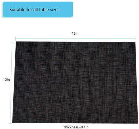 Placemats Set of 4 Jolumros Place Mats for Dining Table Non-Slip Heat Resistant Washable Woven Vinyl Place Mats for Kitchen Decor Insulation Table Mats(Black)