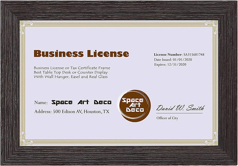Space Art Deco 5.5x8.5 Dark Brown Textured Frame - Easel Stand - D-Ring Hangers - for Business License and Certificates - Desk/Table Top Display - Glass (Dark Brown)