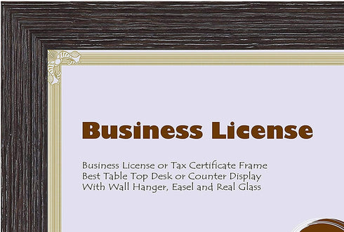 Space Art Deco 5.5x8.5 Dark Brown Textured Frame - Easel Stand - D-Ring Hangers - for Business License and Certificates - Desk/Table Top Display - Glass (Dark Brown)