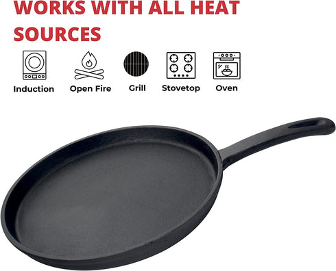 Jim Beam 10.5" Pre Seasoned Cast Iron Skillet for Grill, Gas, Oven, Electric, Induction and Glass, Black