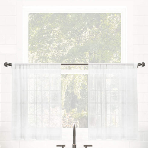 Clean Window Windowpane Plaid Anti-Dust Allergy/Pet Friendly Sheer Cafe Curtain, 52" x 24", White