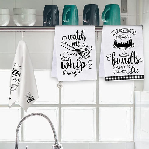 Kamalove Funny Kitchen Towels and Dishcloths Sets of 4 - Dish Towels with Sayings - House Warming Presents for New Home, Gifts for Women, Farmhouse Kitchen Decor, White