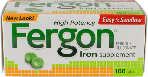 Fergon High Potency Iron Highly Soluble & Easily Digested, 27 mg Iron, 100 Tablets