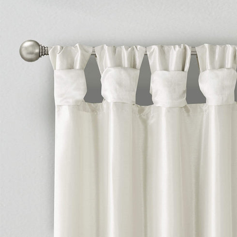 Madison Park Emilia Faux Silk Single Curtain with Privacy Lining, DIY Twist Tab Top, Window Drape for Living Room, Bedroom and Dorm, 50x84, White
