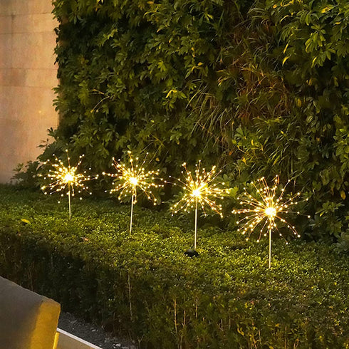 HuiDao 2 Pack Solar Lights Outdoor Decorative Firework Lights Waterproof Garden Stake Lights 2 Modes 120 LEDs Firework String Lights for Walkway Patio Lawn Backyard Party Decorations