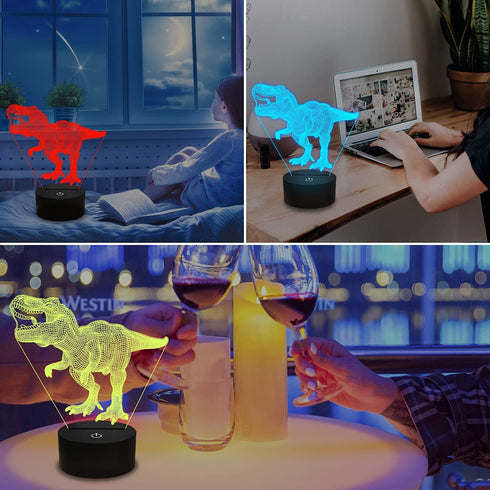 Dinosaur Gifts, Night Light for Kids Dinosaur T-rex 3D Night Light Bedside Lamp with Remote Control 16 Color Changing Xmas Halloween Birthday Gift for Child Baby Boy