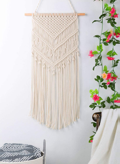 TIMEYARD Macrame Woven Wall Hanging - Boho Chic Bohemian Home Geometric Art Decor - Beautiful Apartment Dorm Room Decoration, 16"W x 33"L