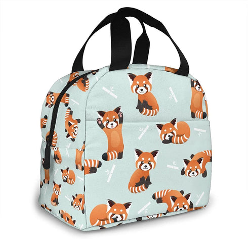 Red Panda Bears Lunch Bag Insulated Lunch Box with Front Pocket Reusable Tote Bag For Office Work Picnic Travel Shopping