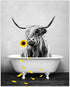 LB Highland Cow Canvas Wall Art Decor Western Wild Animal With Yellow Sunflower Artwork Picture Abstract Painting for Bedroom Living Room Bathroom Office Home Decor Framed Ready to Hang, 12x16 Inches